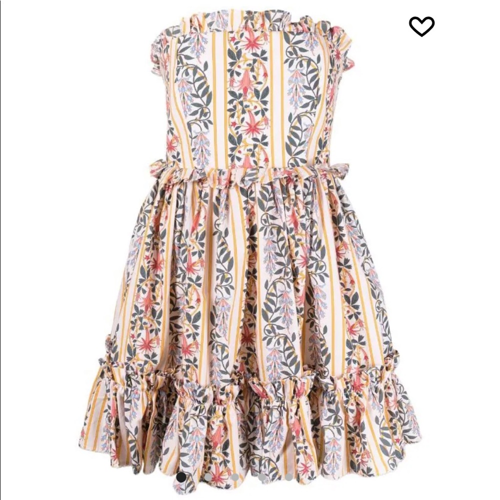 Agua By Agua Bendita-Ruffled Floral Print Strapless Cotton Mini Dress Size M